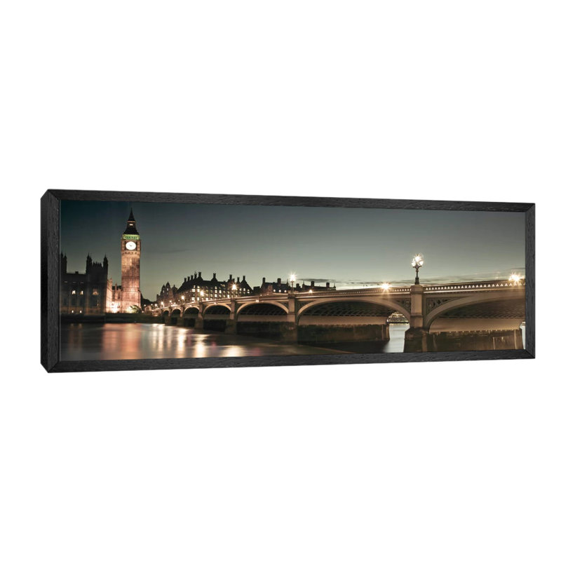London Lights by Assaf Frank - Floater Frame Panoramic Print on Canvas, 121.92 cm H x 40.64 cm W, Black Framed