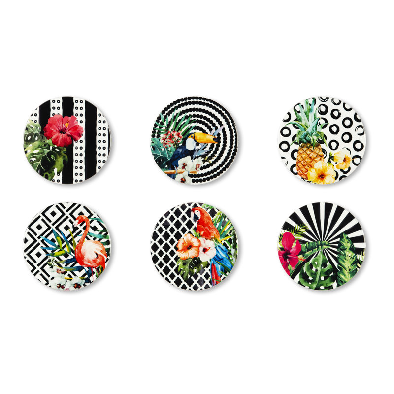 Tropical Chic Ceramic Round 6 Piece Coaster Set