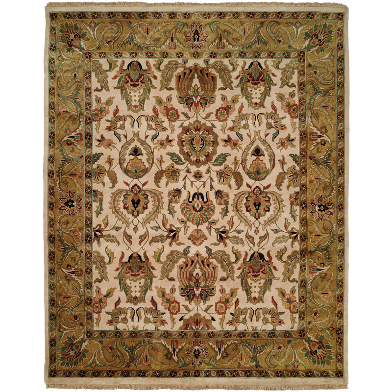 Wool Oriental Area Rug in Gold/Beige, Rectangle 6' x 9'
