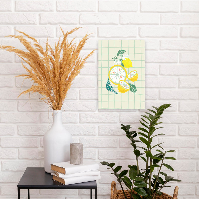 Zesty Summer Lemons, art contemporain abstrait, fruits et nature, H 18 po x l 12 po
