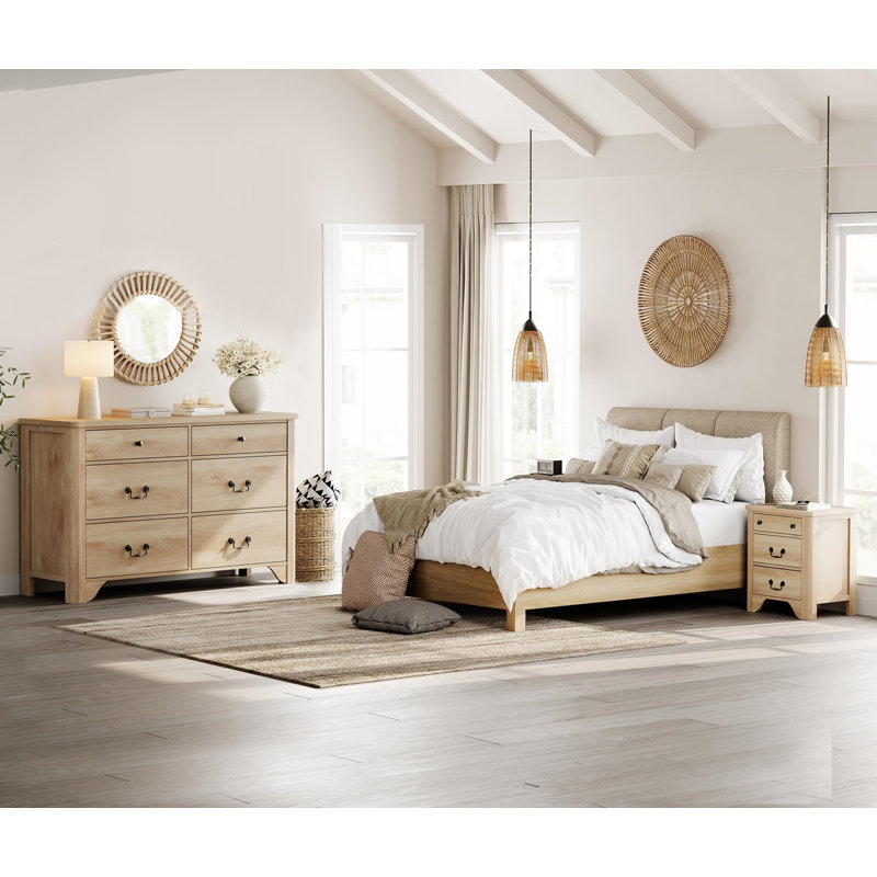 Ensemble de commode 3 pièces et table de chevet 3 tiroirs Haikey, Chêne