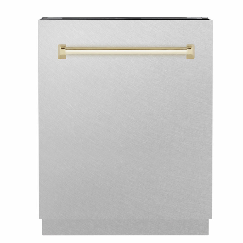 ZLINE Autograph Edition 24 in. Tallac Series 3rd Rack Top Control Built-In Tall Tub Dishwasher with Satin Stainless Steel Panel and Handle, 51dBa