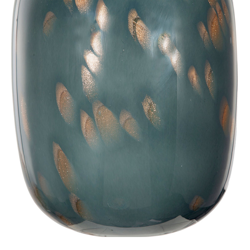 Celina Round Vase, Copper Fleck Details, Iron Neck Blue Glass, 17 Inch