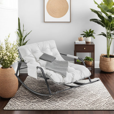 Modern PU Upholstered Gliding Rocking Chair with Boucle Fabric, Rocking Chair for Living Room & Bedroom by Ebern Designs