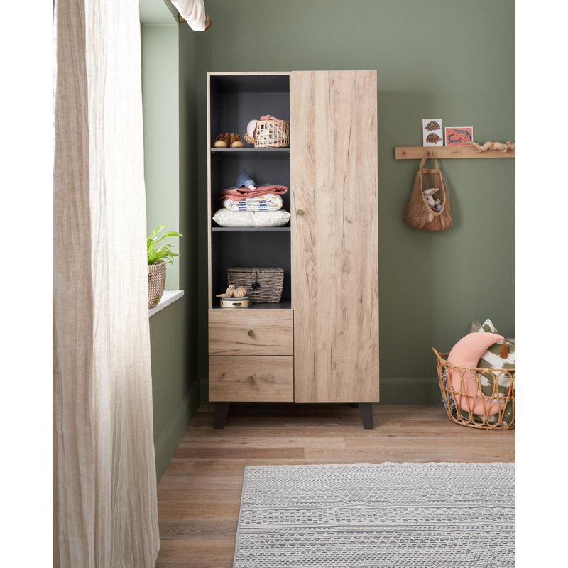 Como Wardrobe, Distressed Oak/Slate Grey, 180" H x 55" D
