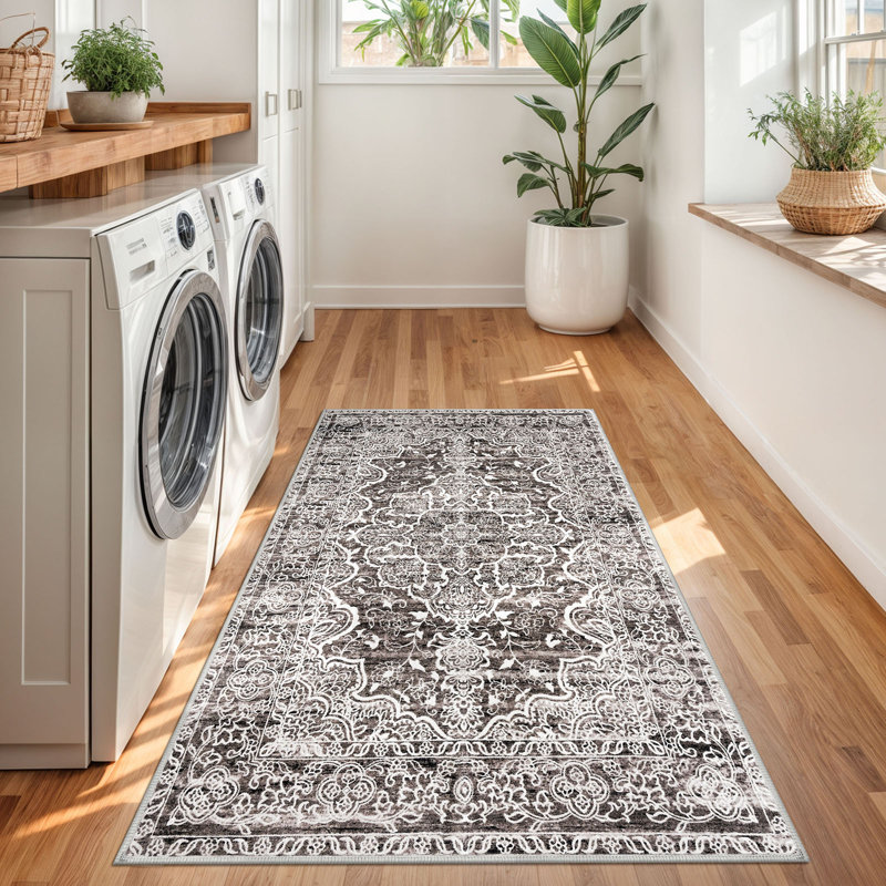 Area Rug Machine Washable Rugs With Rubber Backing For Living Room, Rectangle 3' x 5'