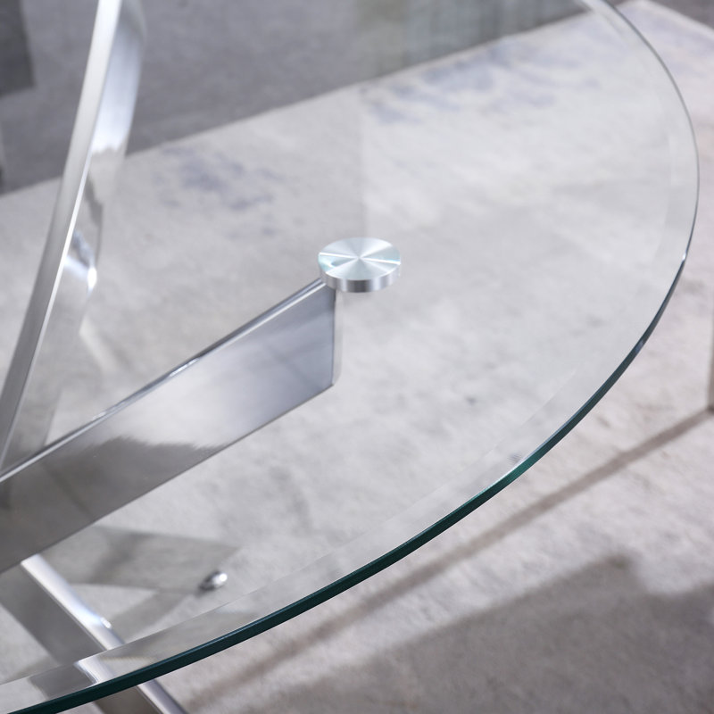 Godwin Pedestal Dining Table,Round Clear Dining Tempered Glass Table with Chrome Legs,dining room table,dining tables,Round Top Shape,dinning table,dining room table