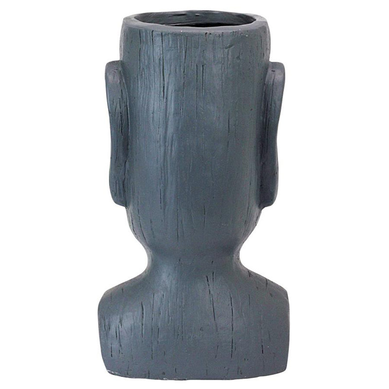 Gray Stone Resin Easter Island Moai Head Planter Set