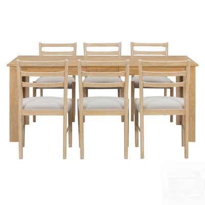 Ensemble de salle à manger 7 pièces Farmhouse - Table extensible avec rallonge de 12 pouces, 2 tiroirs et 6 chaises rembourrées