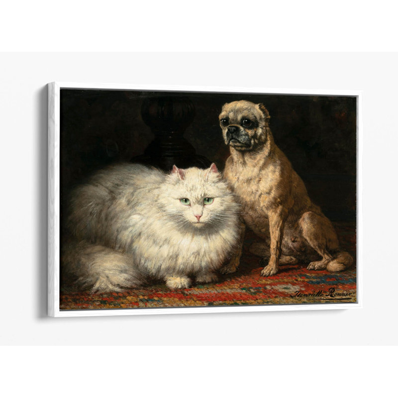 Henriette Ronner Knip Two Friends Canvas Floater Print Picture Art - Black Frame, 50.8 cm H x 76.2 cm W, White