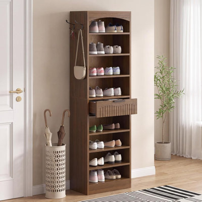 8-tier Tall Shoe Storage Cabinet Shoe Rack with 2 Hooks and Drawer