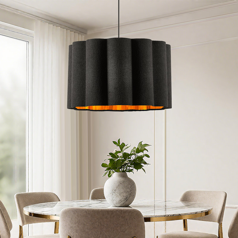 2 - Light 18" Dimmable Petal Drum Fabric Chandelier, Black