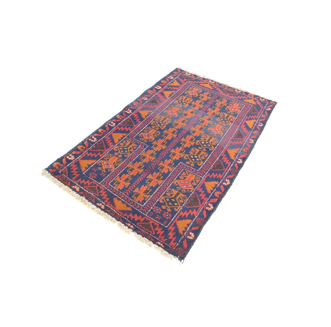 Hand Knotted Wool Blue/Orange Indoor/Outdoor Rug