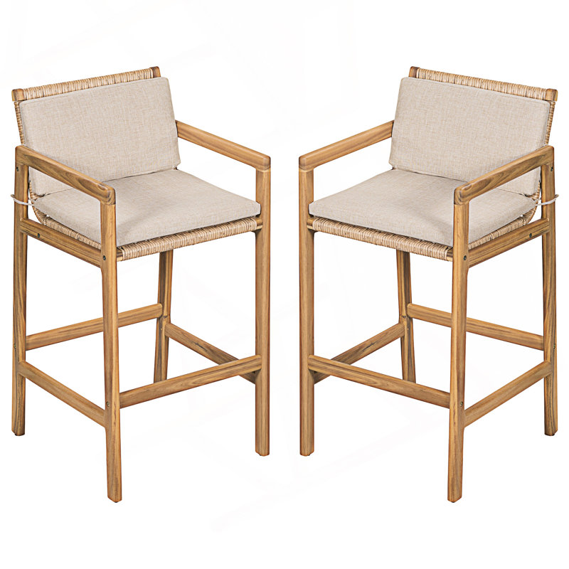 Set Of 2 Durable Outdoor Barstools With Cushions