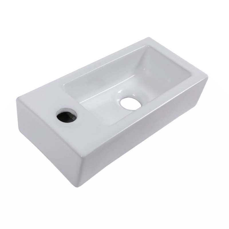 Ceramic Rectangle Wall Mount Bathroom Sink With Single Faucet Hole