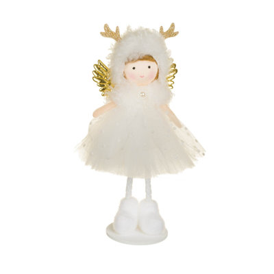 Hangable White Fabric Cherub Girl Doll with Reindeer Hat Pack of 8