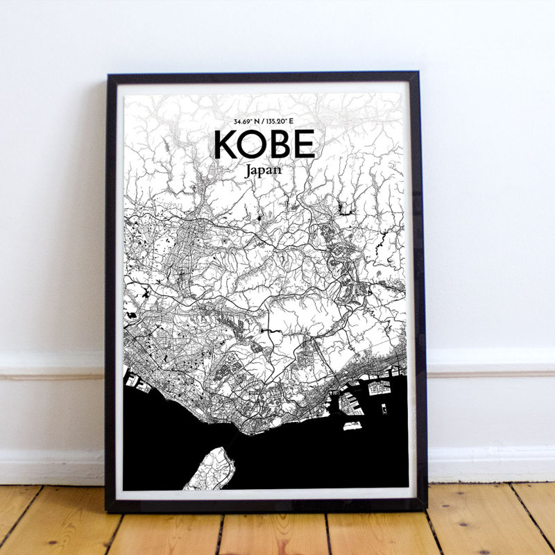 Kobe City Map - No Frame Print, 50.8cm H x 40.6cm W x 0.13cm D x 0.13cm D