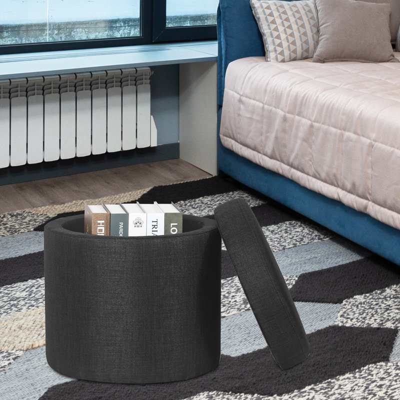 Repose-pieds de rangement de 15,4 po de largeur, Mélange de lin noir