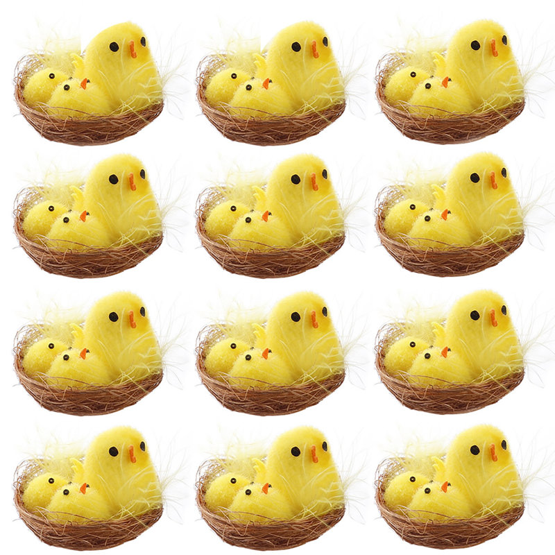 12 mini-poussins de Pâques réalistes mignons et moelleux pour la décoration de fête