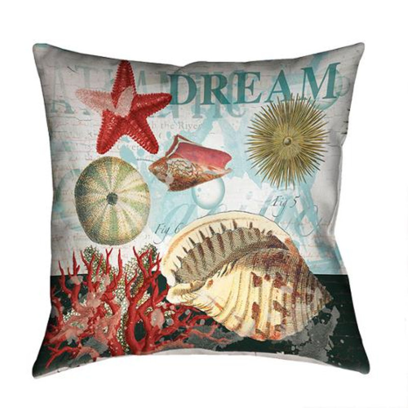 Camden Dream Shells Blue/Red/Brown Throw Pillow