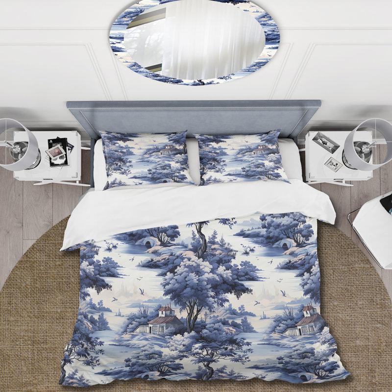 Cobalt Toile Victorian Pattern - Ensemble de housse de couette à motif floral