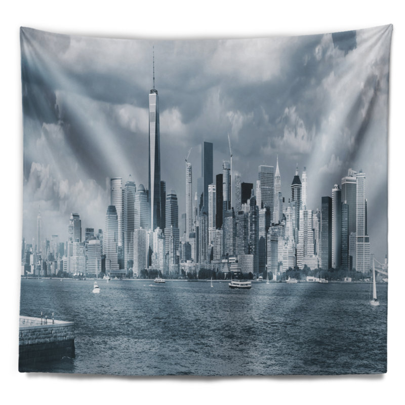 Tapisserie paysage urbain noir et blanc de Manhattan, H 32 po x l 39 po