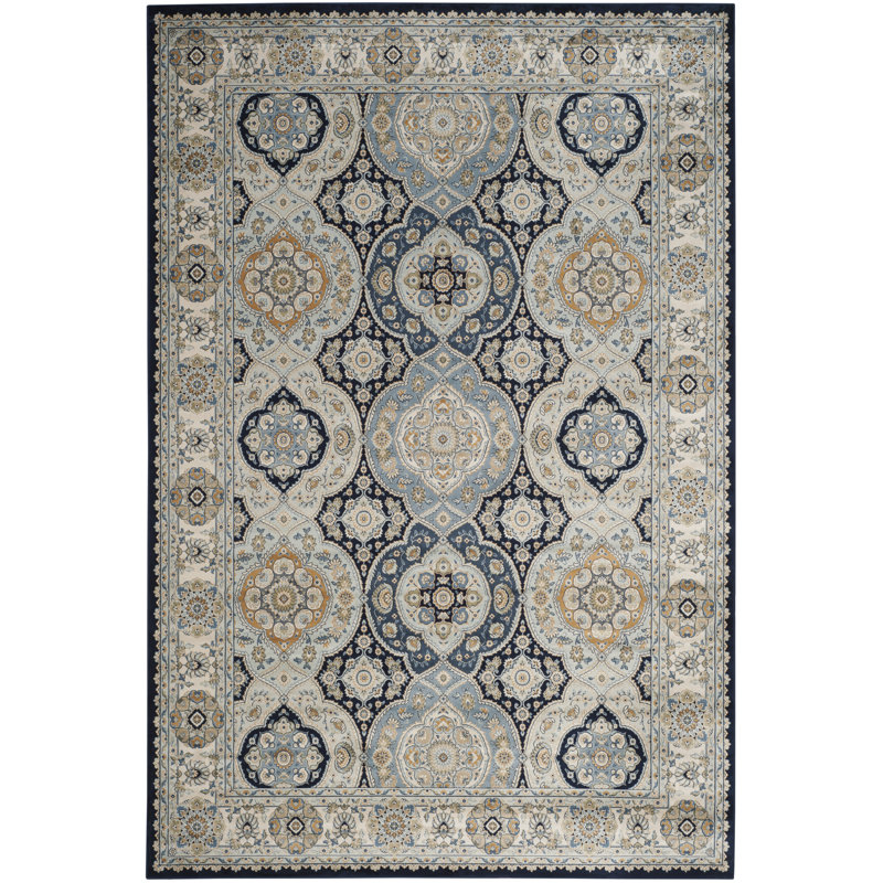 Tapis oriental gris / ivoire en viscose Pentillie, Rectangle 6 pi 7 po x 9 pi 2 po