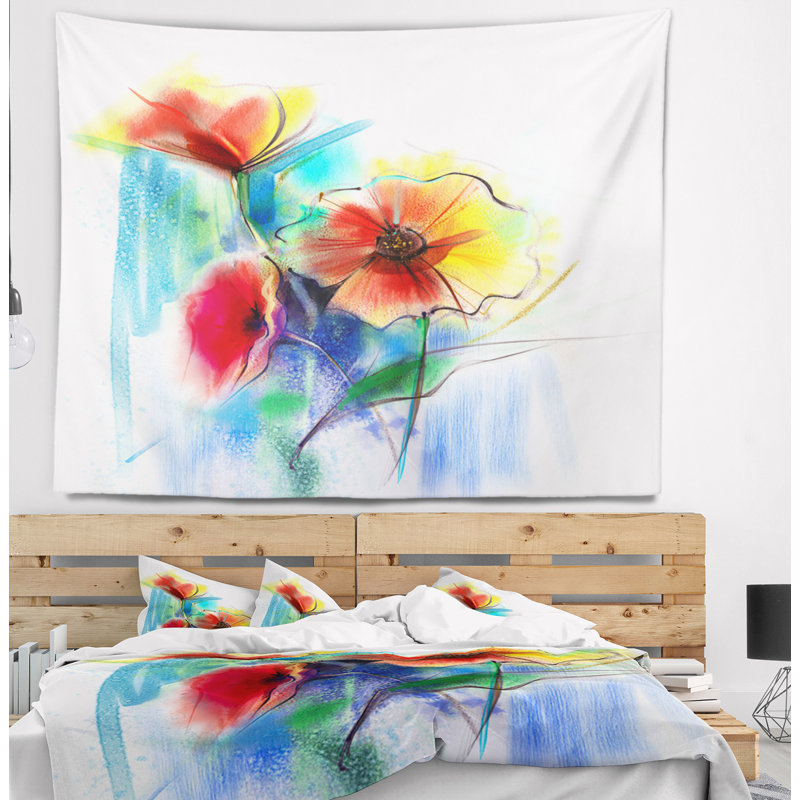 Tapisserie florale aquarelle multicolore, H 32 po x l 39 po