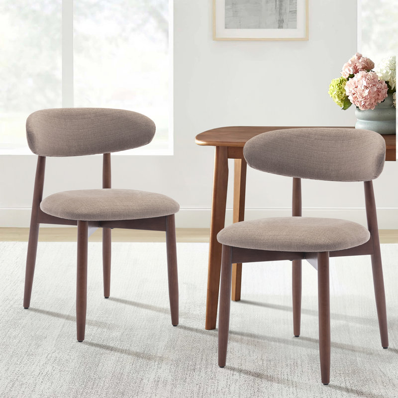  Solid Wood Upholstered Dining Chair - Ergonomic Curved Back, Comfort Fabric, Camel, Walnut
