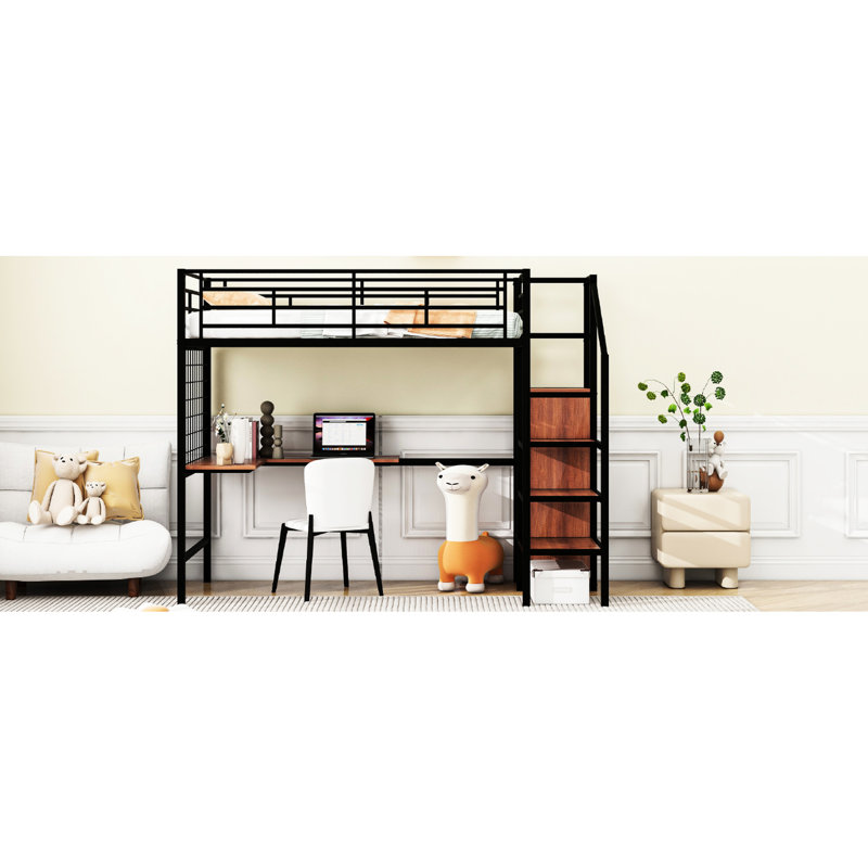 Lit mezzanine simple en métal noir avec bureau et grille. Fabrication robuste. Garde-robe latérale pour optimiser l'espace. Multiples activités polyvalentes. Convient à la décoration d'une pièce. Matelas non inclus Grille de taille en noir.