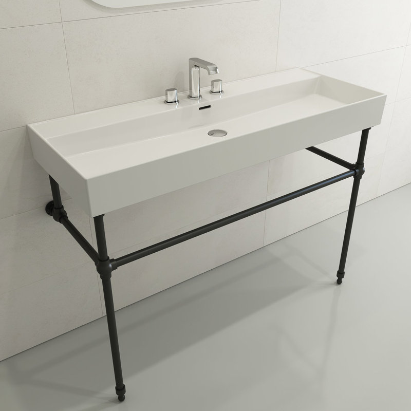 Milano 47.4'' L Bathroom Sink, White, Single-Hole