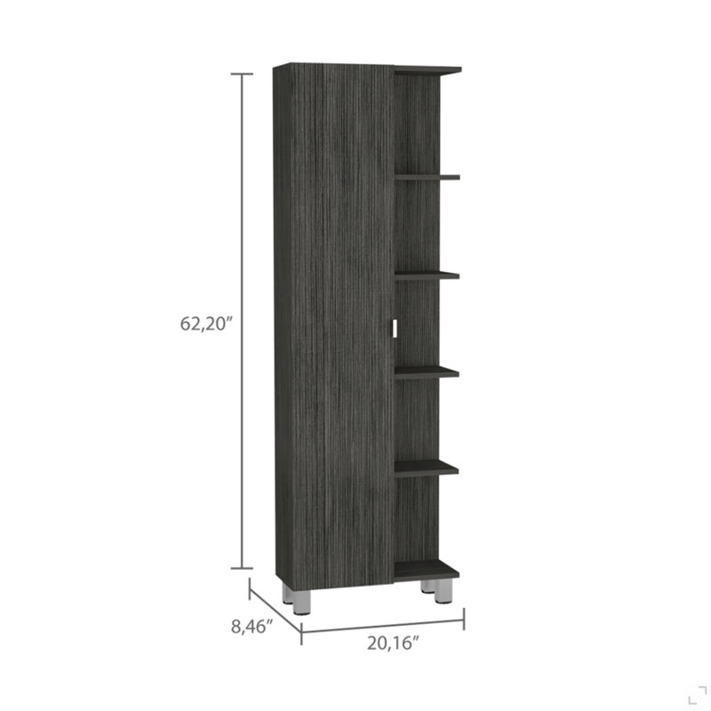 Armoire à linge miroir Urano, quatre tablettes intérieures, cinq tablettes extérieures - chêne Smokey, Gris