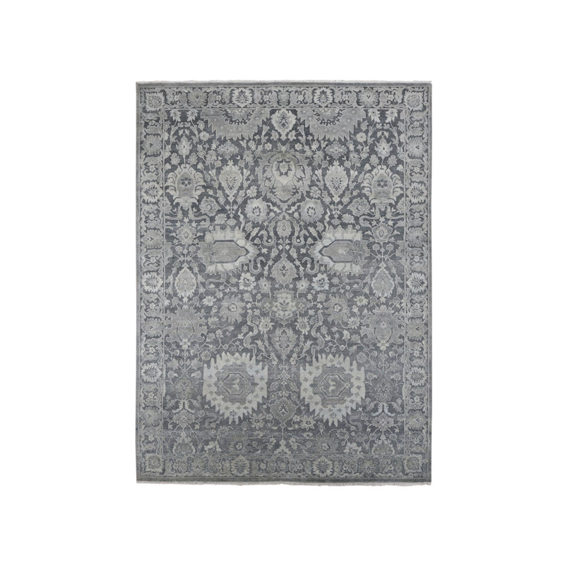 Tapis gris Oushak en laine nouée à la main 9 pi x 12 pi 4 po 7E22E475C4AD43EC97E344FCACB9B3B1