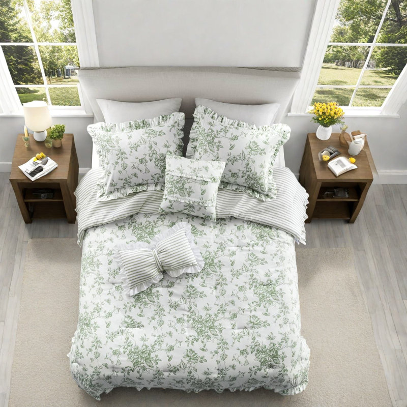 Premium King Bedding Sets, Soft Polyester Floral Ruffle Home Comfort