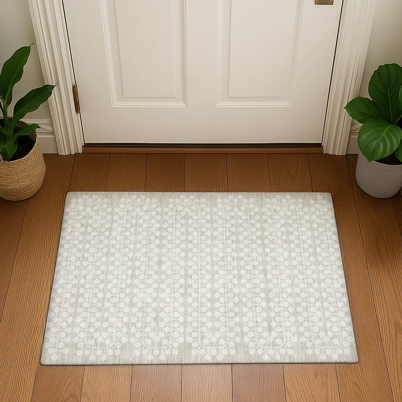 Premium Machine Washable Mayfield AMF2247 Geometric Rug, 1'8" x 2'6", Beige