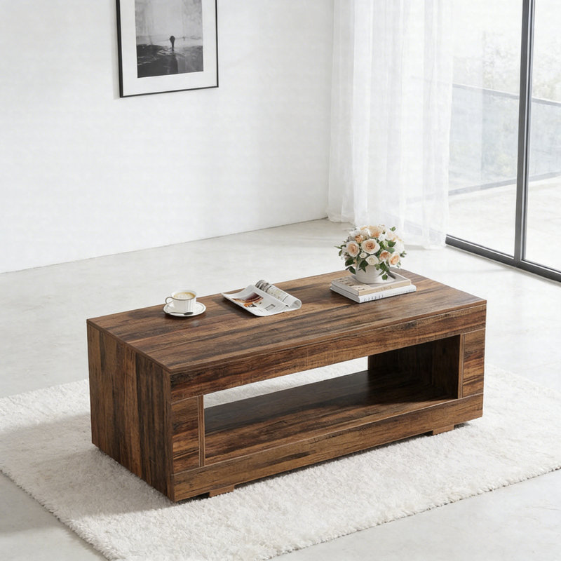 Table basse 43 po avec rangement, table basse rectangulaire avec tablette ouverte