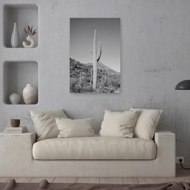 «Saguaro Desert Landscape Abstract Contemporary Cactus Plant Succulent Landscape Mountain», reproduction d'art mural