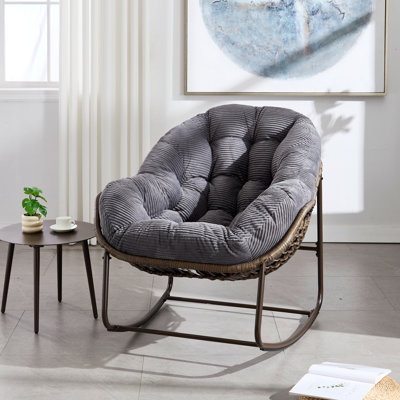 Chaise berçante d'extérieur en rotin, fauteuil inclinable et berçant rembourré pour le porche, le salon, le patio et le jardin