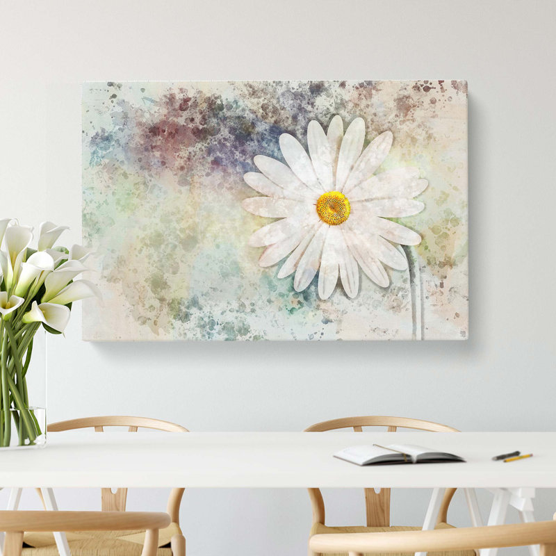 Beautiful White Daisy In Abstract - Wrapped Canvas Painting, 60cm H x 91cm W x 3cm D