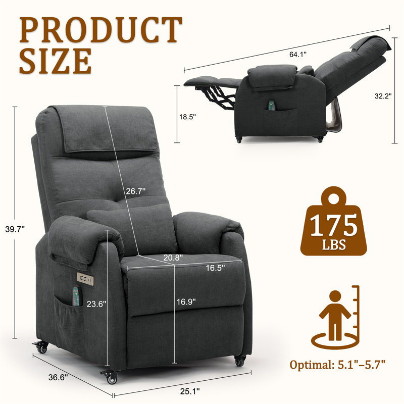  KORSER Recliner Chair , Electric Recliner With Heat And Massage, Small Recliners With Wheels, Swivel Recliner With USB Ports, Side Pockets