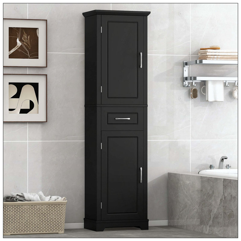Freestanding Tall Bathroom Cabinet Two Doors Adjustable Shelves, Black