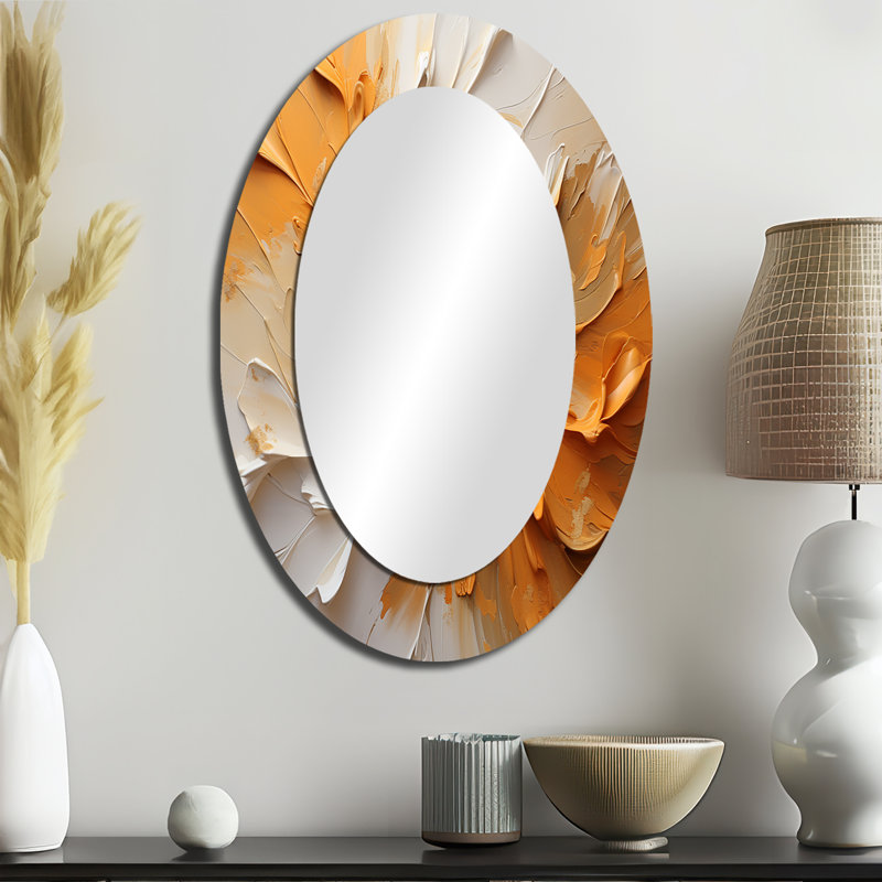 Doré et beige Soft Wave Paint II - miroir mural ovale moderne, 36 po x 24 po