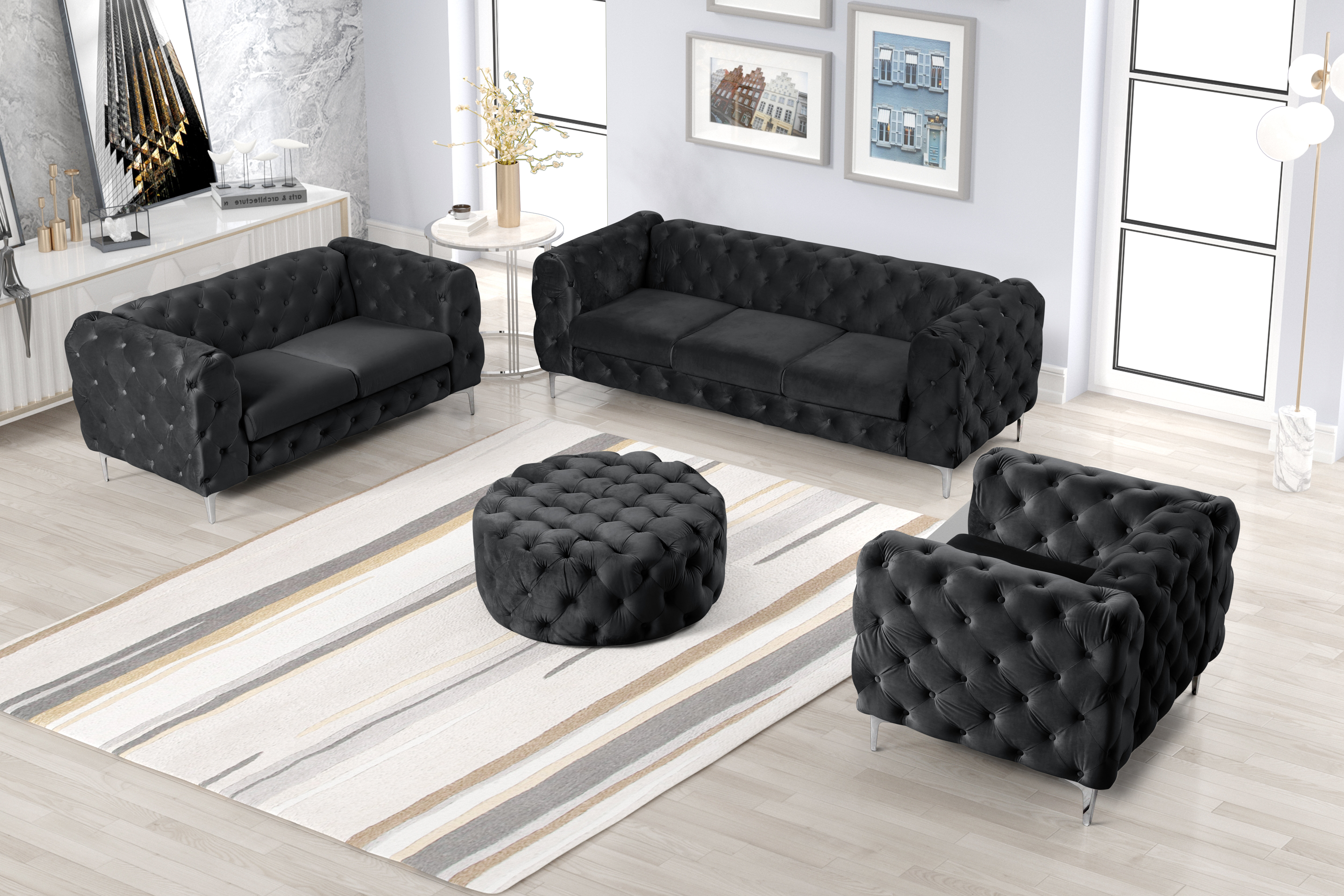 Black tufted discount living room set