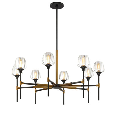 42" 6-Light Linear Crystal Chandelier in Bronze & Brass for Dining Room & Kitchen Island
