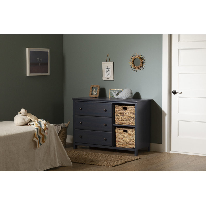 Commode 3 tiroirs avec paniers de rangement Cotton Candy, Bleuet