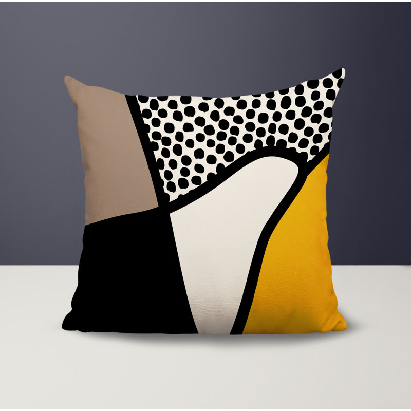 Oreiller carré réversible intérieur / extérieur Vie Abstract, H 15 po x l 15 po, Jaune