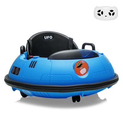 Tour de lit électrique à 360 ° pour enfants, jouet à roulettes 12V - Joysticks doubles, télécommande, lumières DEL, ceinture de sécurité, 3 vitesses - intérieur / extérieur, siège bleu + noir