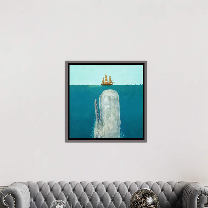 «The Whale Square» par Terry Fan, Toile encadrée de bois rustique foncé, H 37 po x l 37 po x P 1,5 po