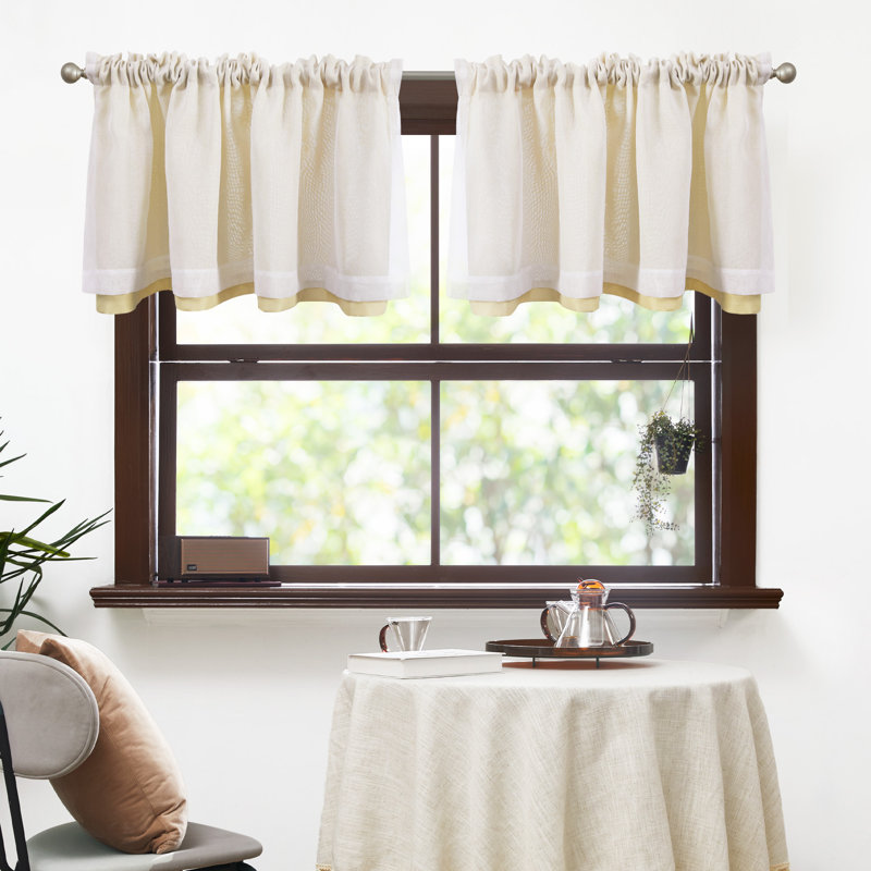 Rod Pocket Double layer Window Valance, 42" W x 19" L, Beige