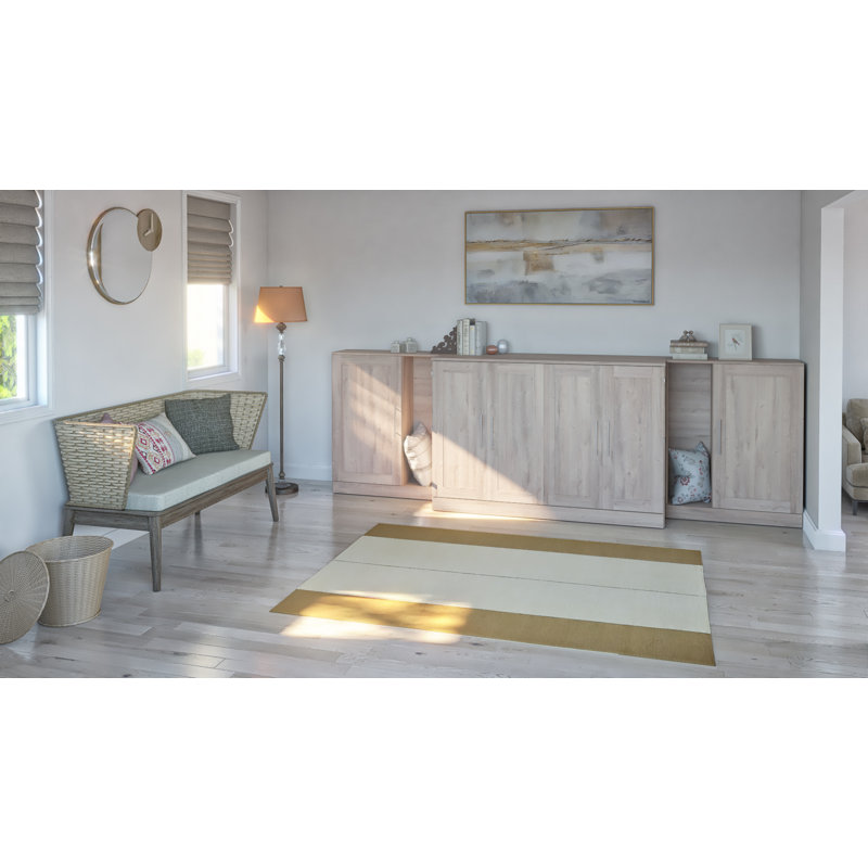 Lit armoire Pur avec matelas et armoires de rangement, Double, Brun rustique